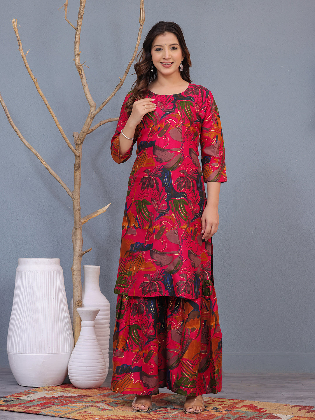 Mitrika Bold Tropical Viscose Rayon Foil Printed Sharara Set