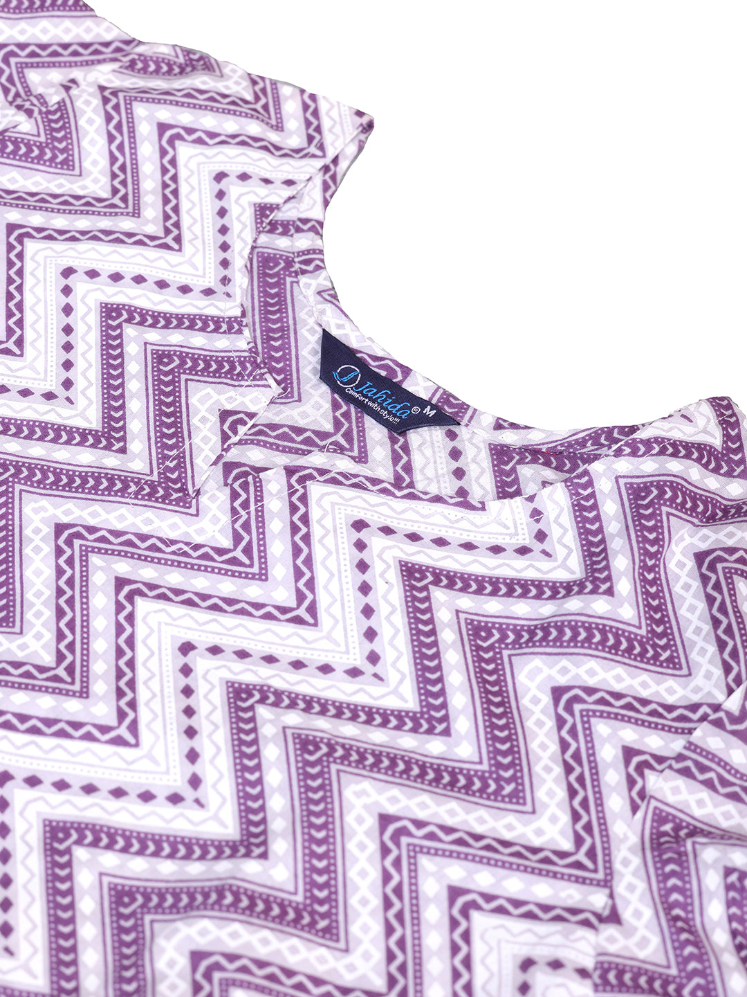 Mitrika Purple & White Zigzag Printed Cotton Co-Ords Set