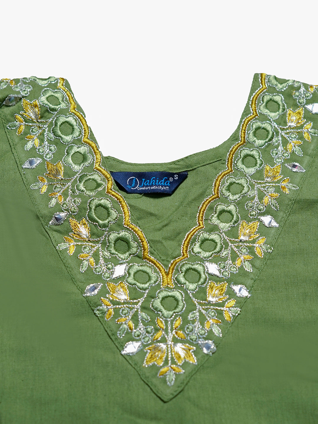 Mitrika Elegant Green Embroidered V-Neck Tiered Cotton Midi Dress