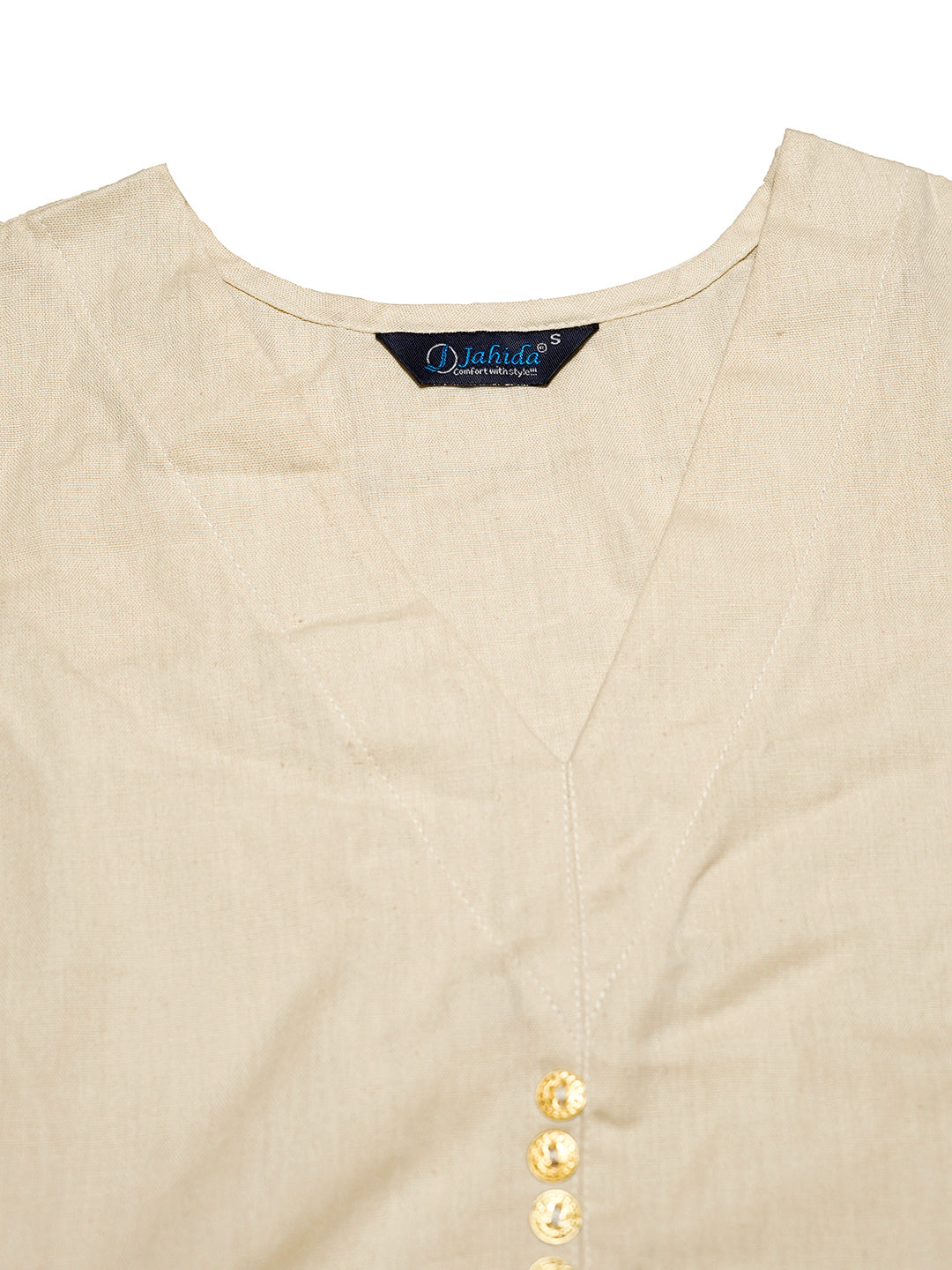 Mitrika Beige Tiered V-Neck Midi Dress with Puff Sleeves