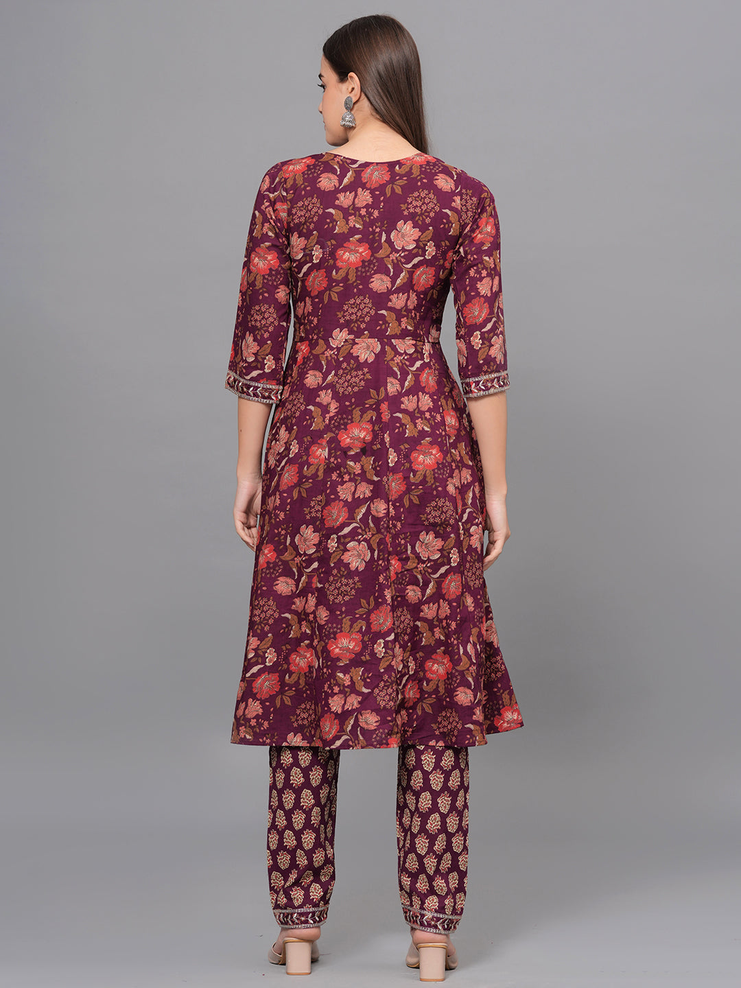 Mitrika Elegant Maroon Floral Printed Anarkali Kurta Set