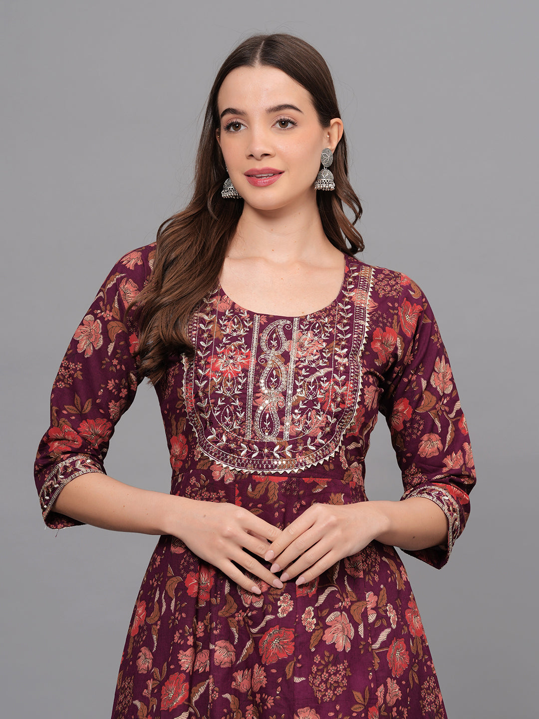 Mitrika Elegant Maroon Floral Printed Anarkali Kurta Set