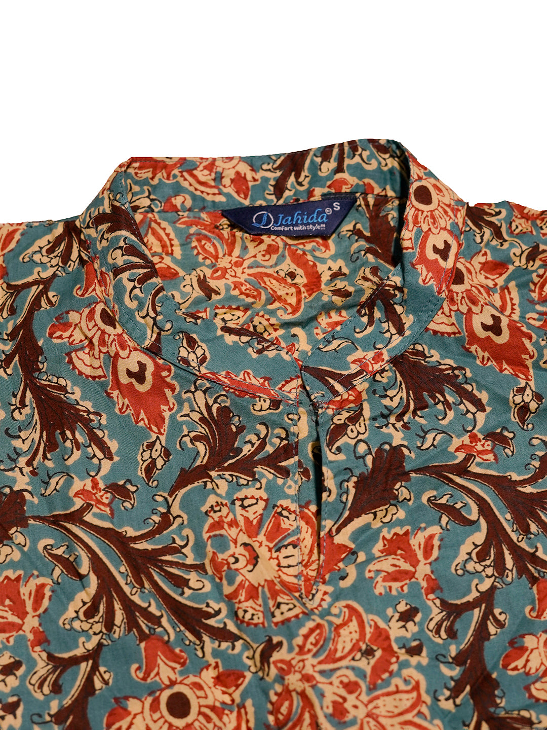 Mitrika Rust Floral Printed Fit & Flare Cotton Midi Dress