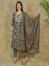 Mitrika Midnight Bloom Printed Cotton Kurta Set with Patterned Dupatta