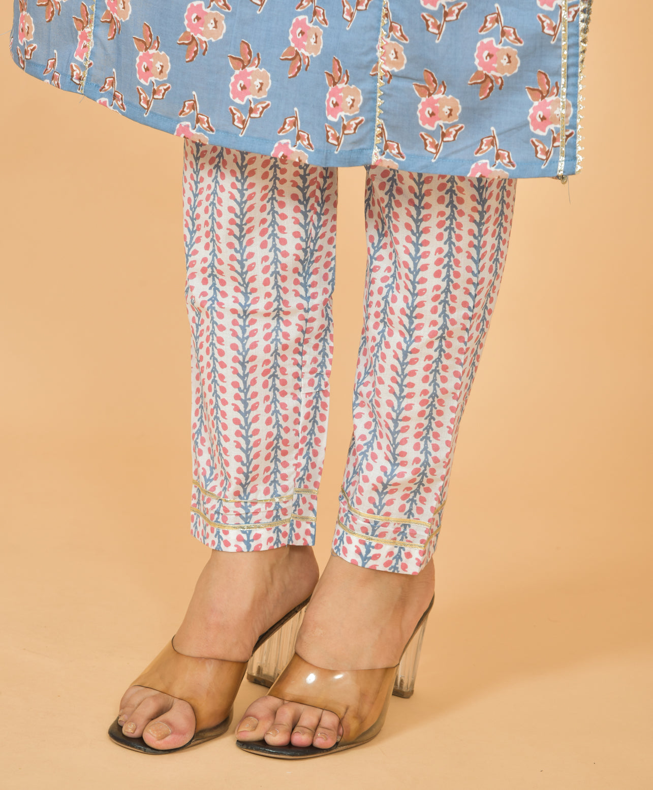 Mitrika Sky Blue Floral Printed Straight Cotton Kurta Set