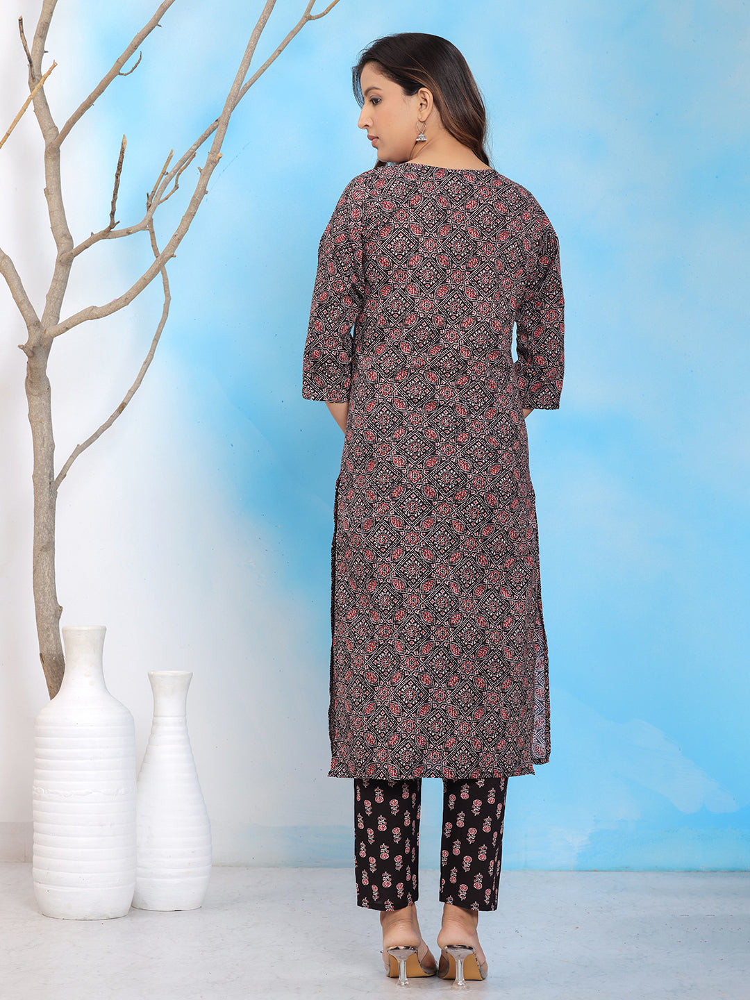 Mitrika Elegant Black Printed Cotton Kurta Set