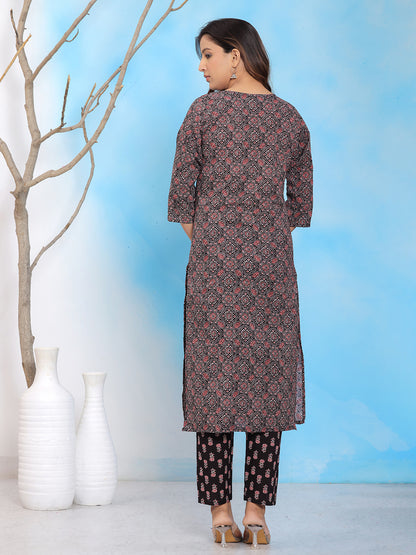 Mitrika Elegant Black Printed Cotton Kurta Set