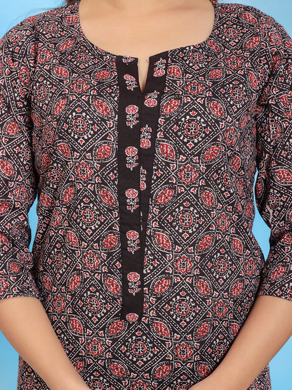 Mitrika Elegant Black Printed Cotton Kurta Set