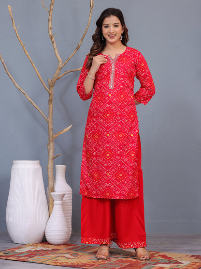Mitrika Red Bandhani Print Kurta with Sharara Set