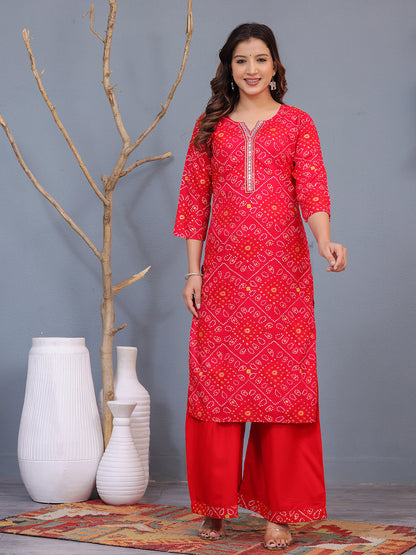 Mitrika Red Bandhani Print Kurta with Sharara Set
