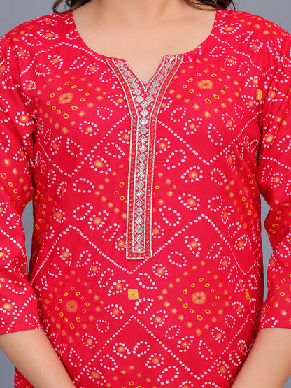 Mitrika Red Bandhani Print Kurta with Sharara Set