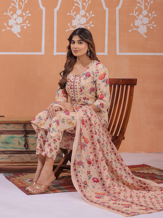 Mitrika peach floral printed kurta set with dupatta