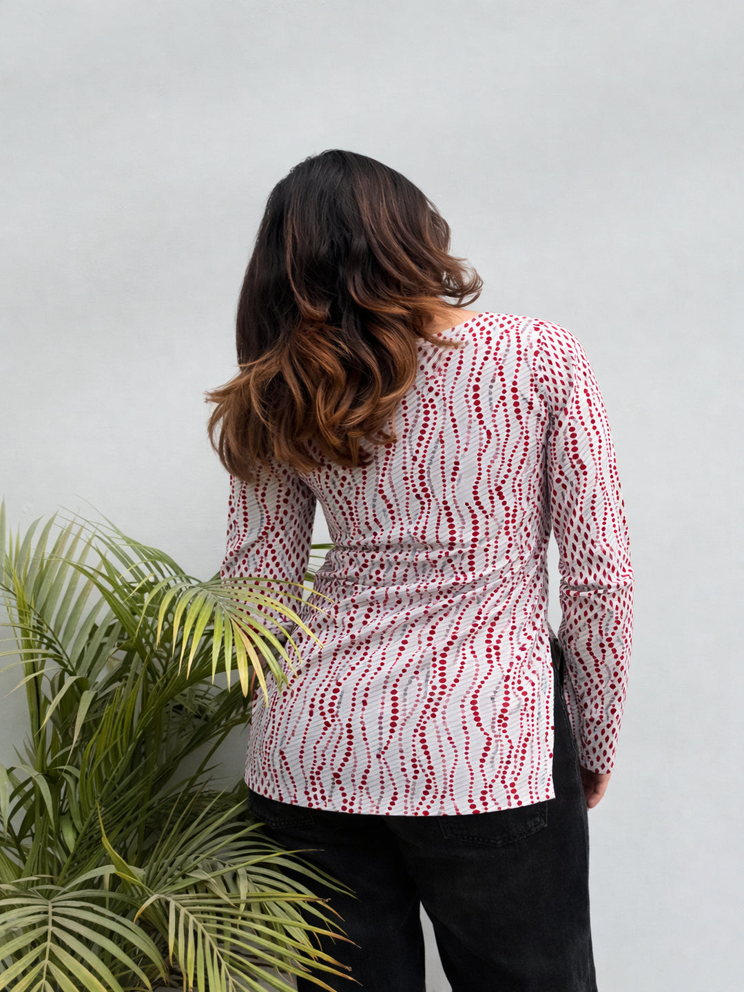 Women Pink Abstract Printed Square Neck Top with Flared Sleeves