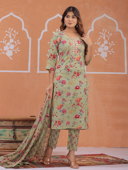 Elegant floral printed kurta dupatta set for women