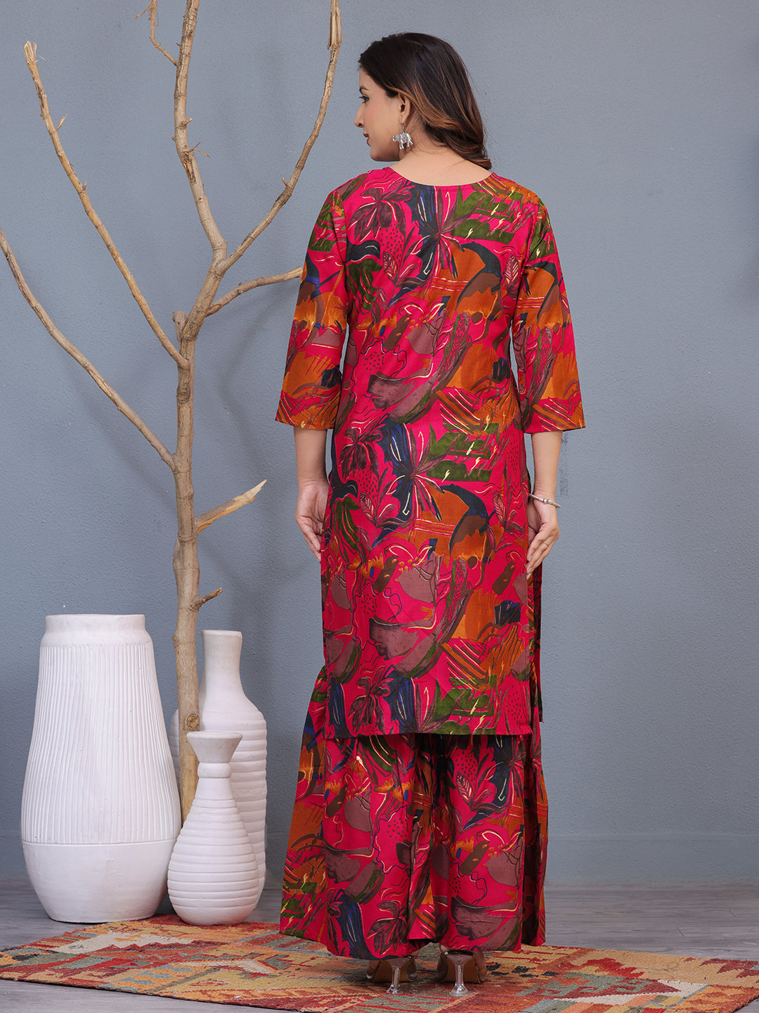 Mitrika Bold Tropical Viscose Rayon Foil Printed Sharara Set