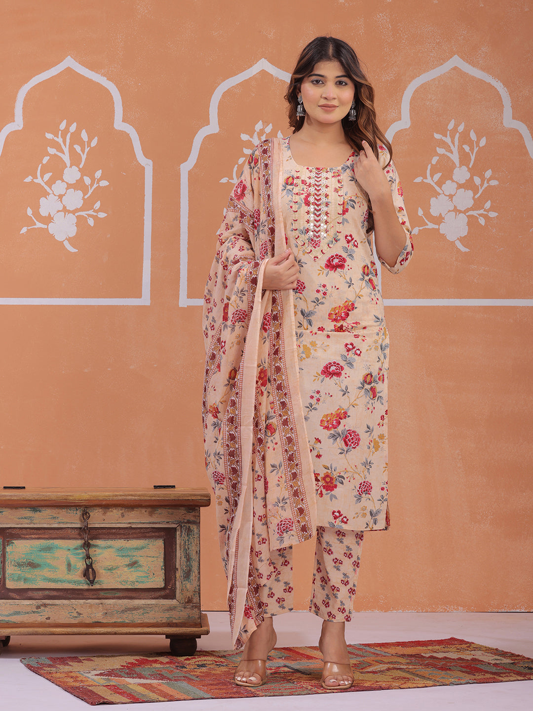 Graceful peach ethnic wear set for women