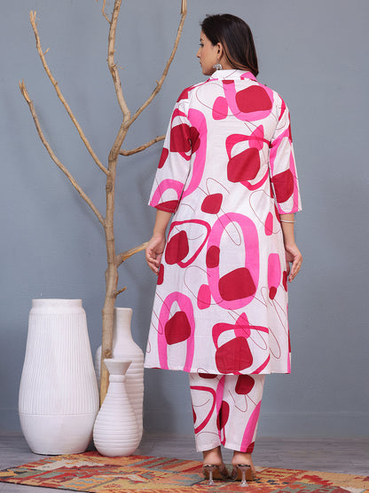 Mitrika White & Pink Abstract Print Cotton Co-ord Set