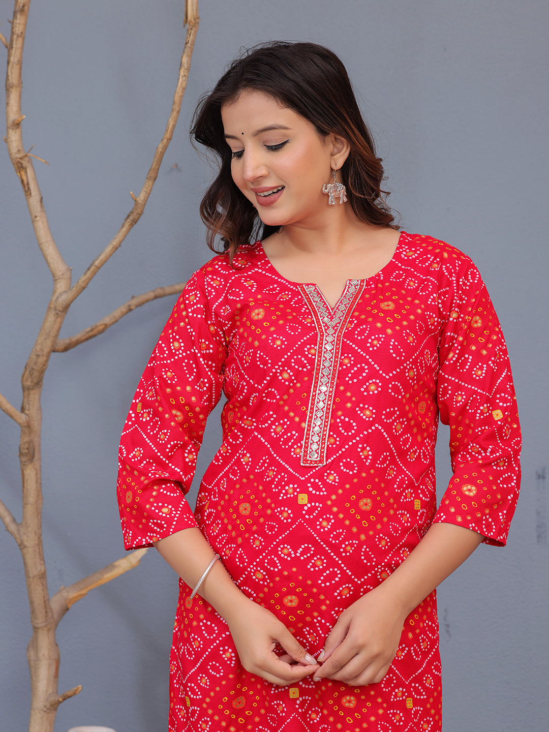 Mitrika Red Bandhani Print Kurta with Sharara Set