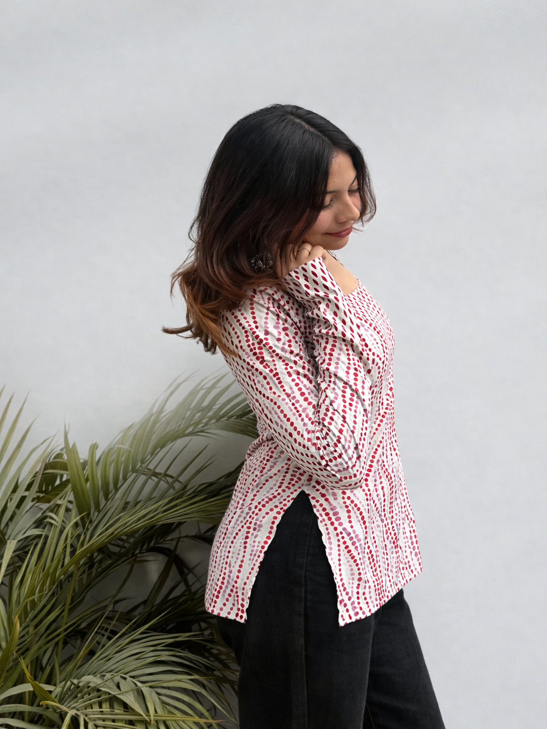 Women Pink Abstract Printed Square Neck Top with Flared Sleeves