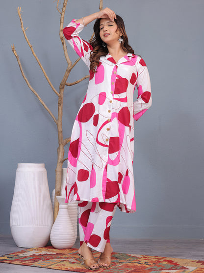 Mitrika White & Pink Abstract Print Cotton Co-ord Set