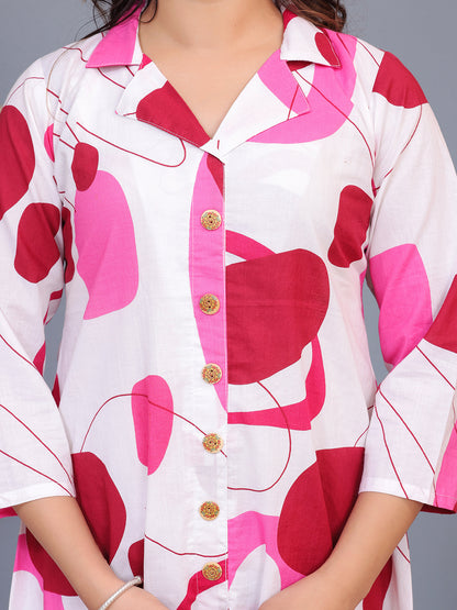 Mitrika White & Pink Abstract Print Cotton Co-ord Set