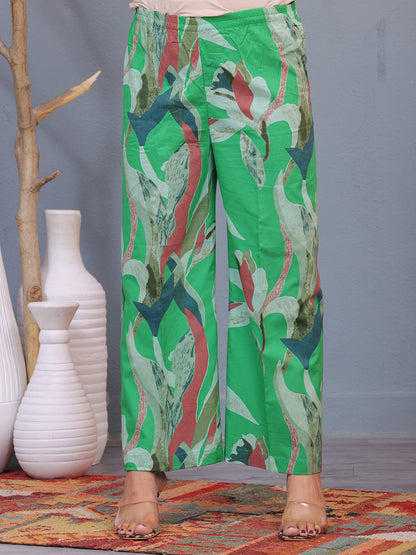 Mitrika Elegant Green Leaf-Print Cotton Co-Ord Set