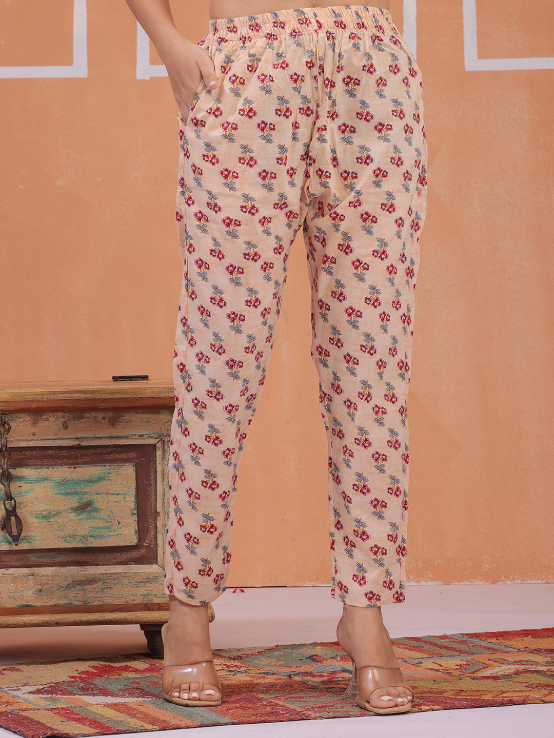 Soft peach printed kurta with coordinated dupatta