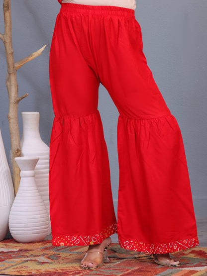 Mitrika Red Bandhani Print Kurta with Sharara Set