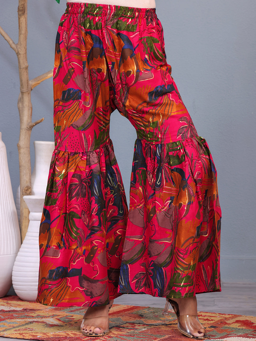 Mitrika Bold Tropical Viscose Rayon Foil Printed Sharara Set