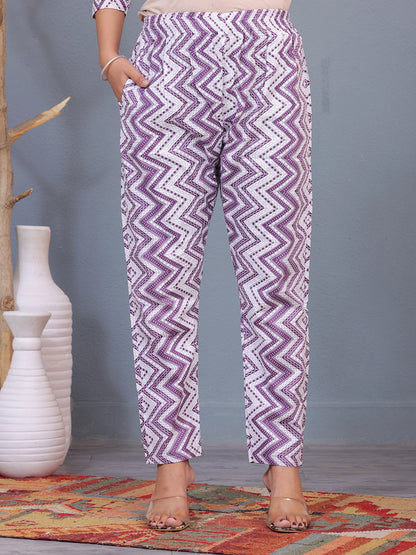 Mitrika Purple & White Zigzag Printed Cotton Co-Ords Set