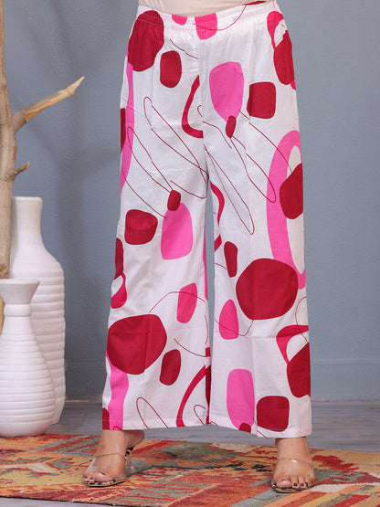 Mitrika White & Pink Abstract Print Cotton Co-ord Set