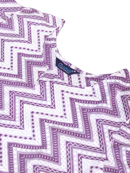 Mitrika Purple & White Zigzag Printed Cotton Co-Ords Set