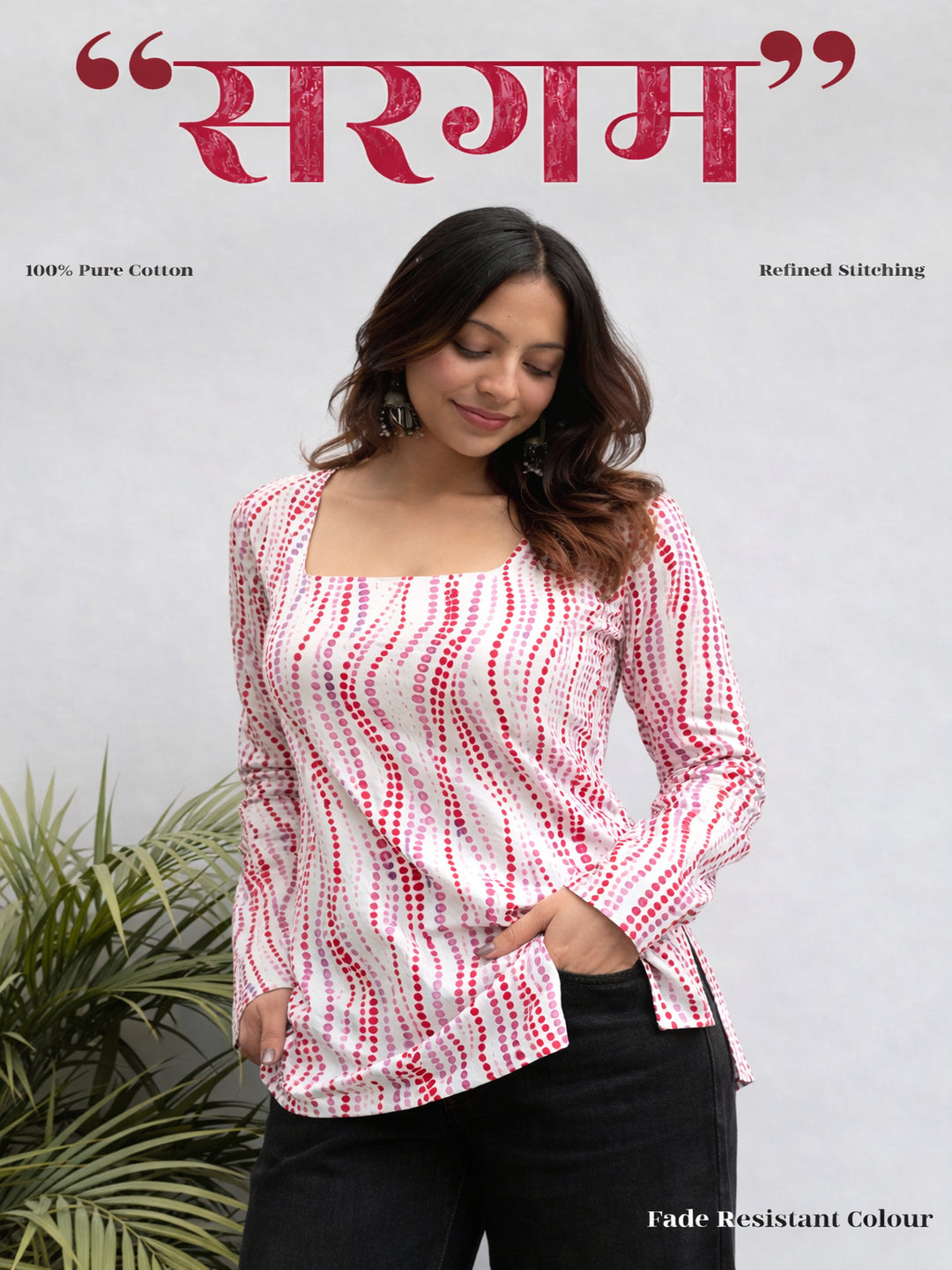 Women Pink Abstract Printed Square Neck Top with Flared Sleeves