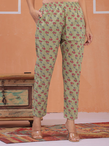 Mitrika Elegant Sage Green Floral Printed Kurta Set with Dupatta