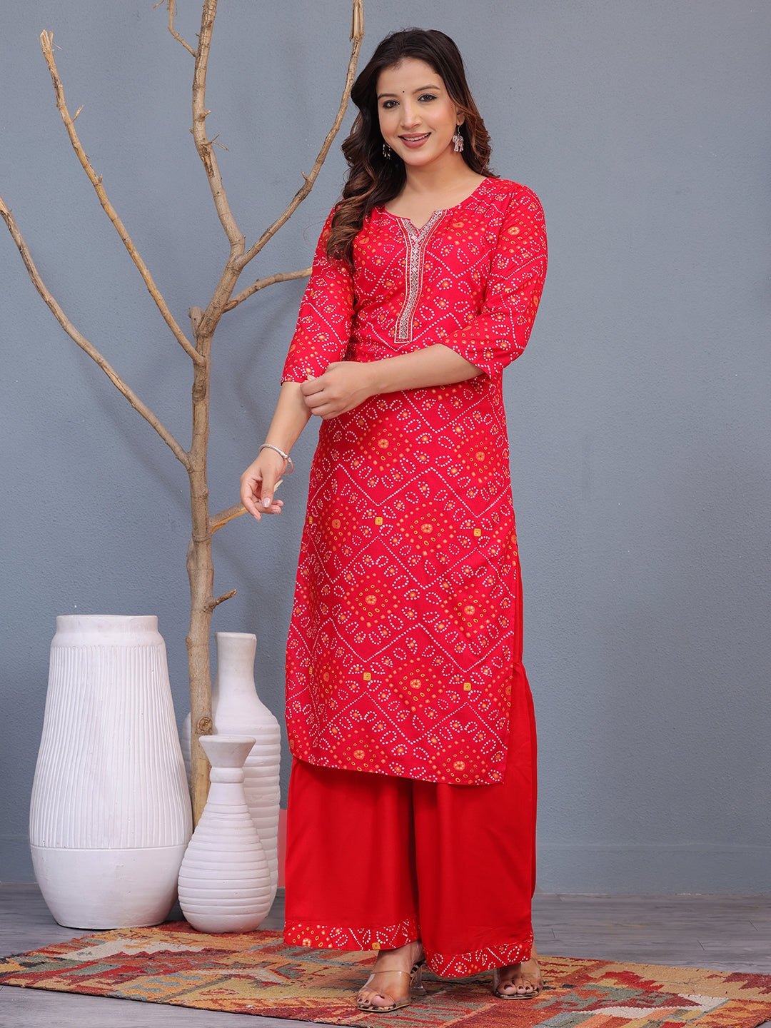 Mitrika Red Bandhani Print Kurta with Sharara Set