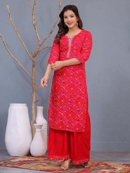 Mitrika Red Bandhani Print Kurta with Sharara Set