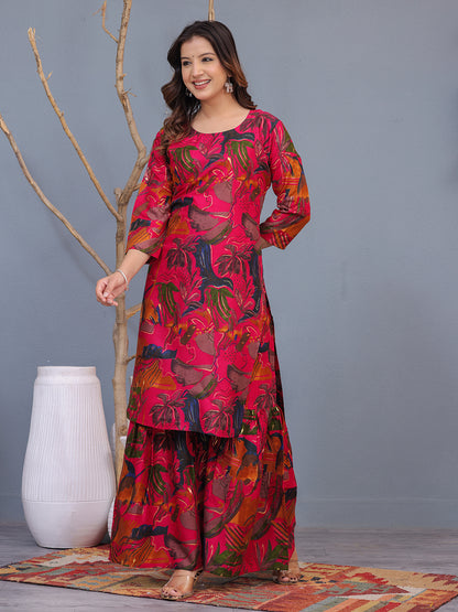 Mitrika Bold Tropical Viscose Rayon Foil Printed Sharara Set