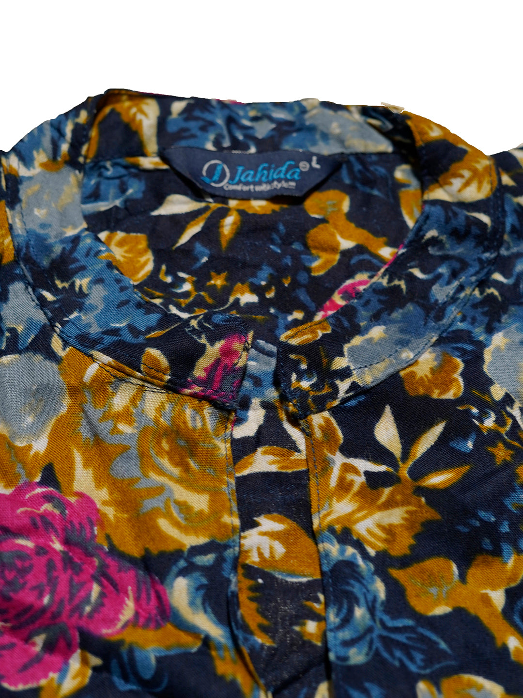 Mitrika Elegant Floral Printed Navy Blue A-Line Midi Dress