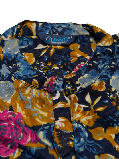 Mitrika Elegant Floral Printed Navy Blue A-Line Midi Dress
