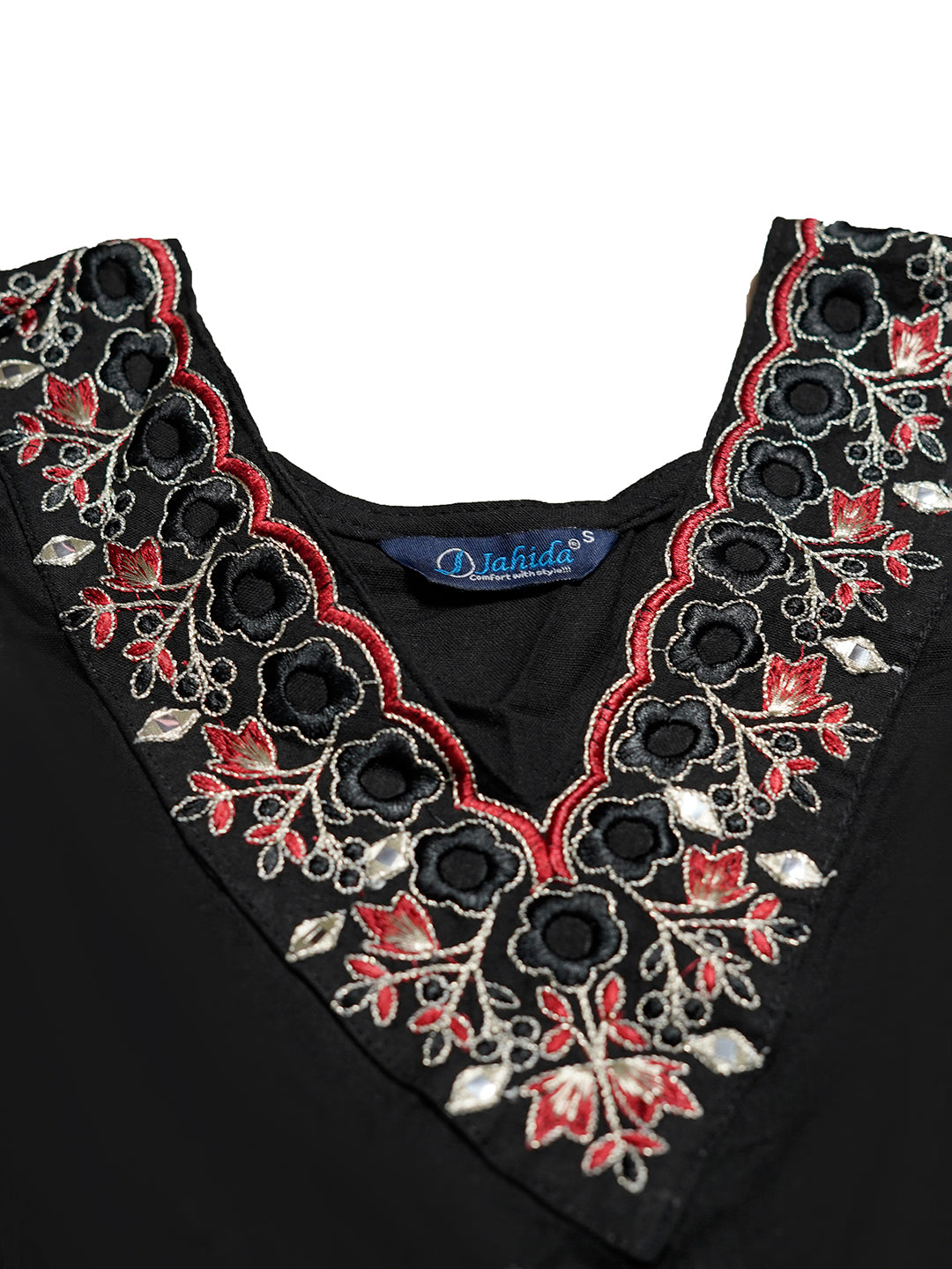 Mitrika Elegant Black Embroidered A-Line Tiered Midi Dress