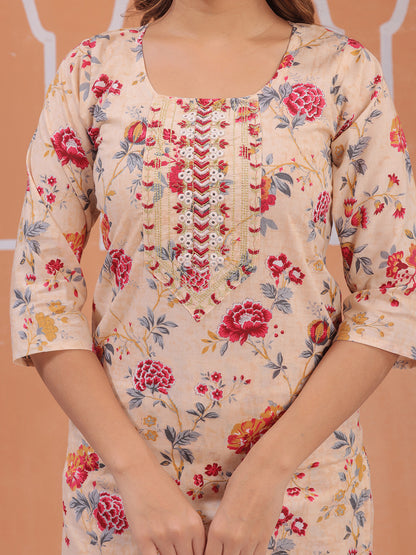 Mitrika peach floral printed kurta set with dupatta
