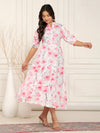 Mitrika Blush Bloom White & Pink Floral Tiered Midi Dress