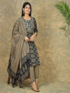 Mitrika Classic Navy & Beige Printed Cotton Kurta Set with Traditional Dupatta