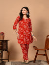 Mitrika Crimson Red Floral Printed Cotton Co-Ord Set