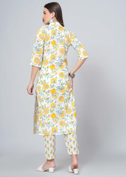 Mitrika Floral Yellow Print Straight Kurta Pant Set
