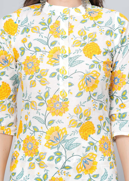 Mitrika Floral Yellow Print Straight Kurta Pant Set