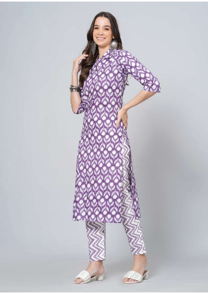 Mitrika Purple Floral Printed Cotton Kurta Set