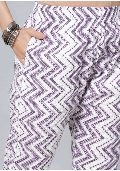 Mitrika Purple Floral Printed Cotton Kurta Set