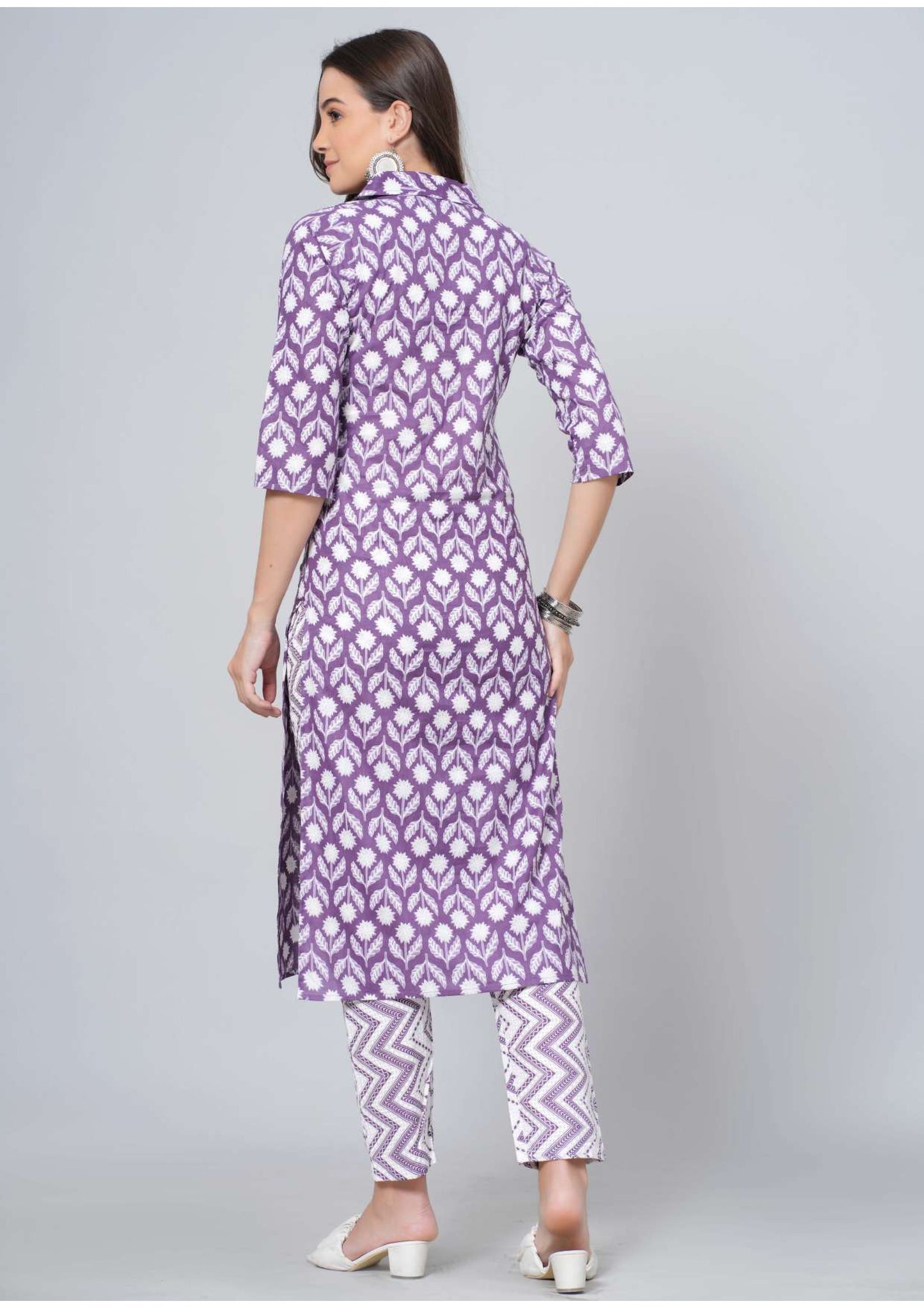 Mitrika Purple Floral Printed Cotton Kurta Set