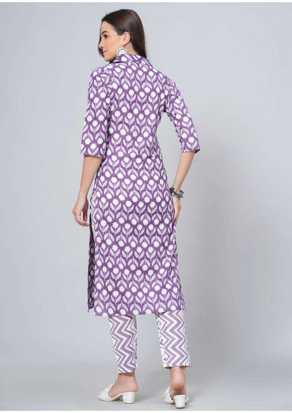 Mitrika Purple Floral Printed Cotton Kurta Set